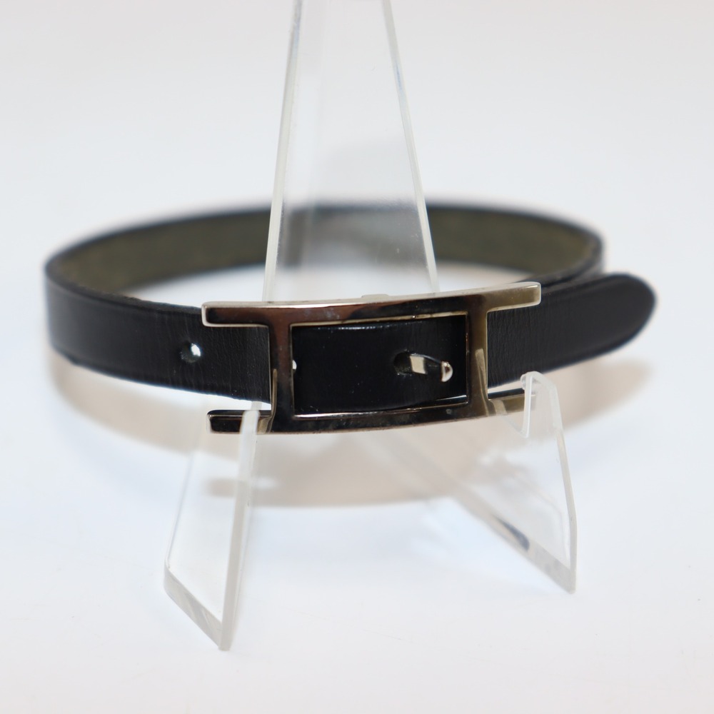 Hermès H Leather Bracelet Black Leather Palladium Hardware‎ Paris France